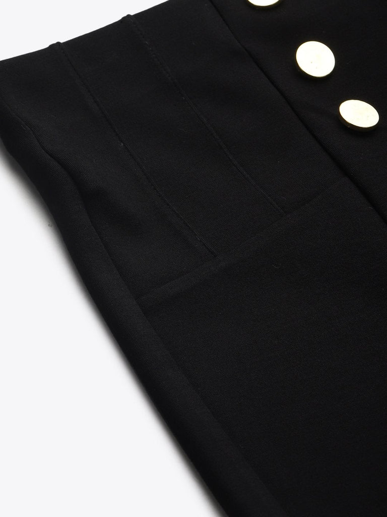 Women's Black Front Button High Waist Jeggings