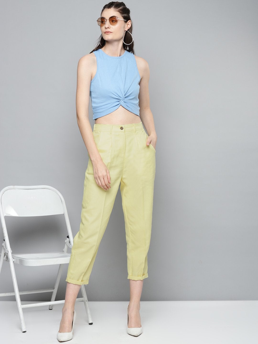 Women's Yellow Twill Straight Pants - SASSAFRAS