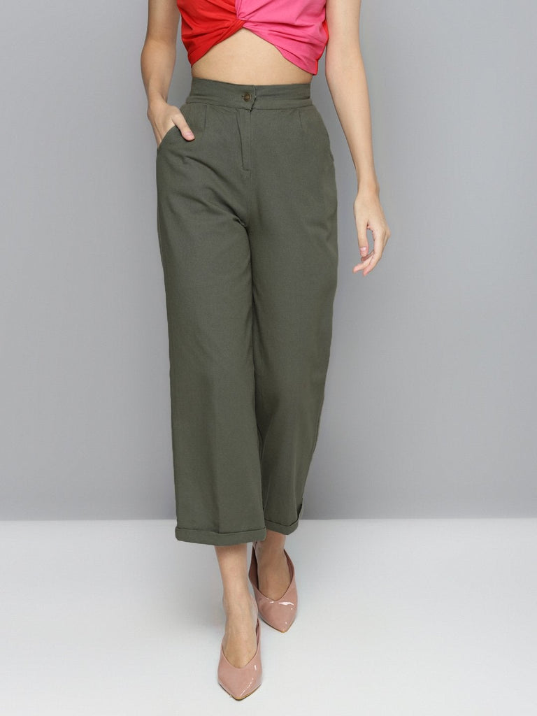 Women's Olive Twill Straight Pants