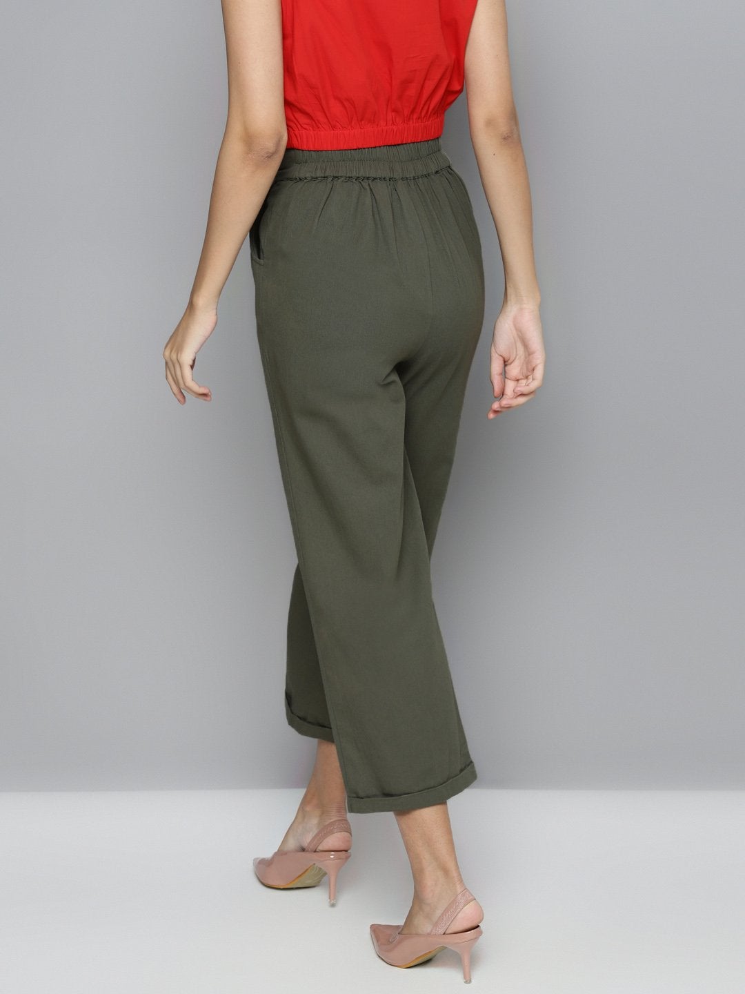 Women's Olive Twill Straight Pants - SASSAFRAS