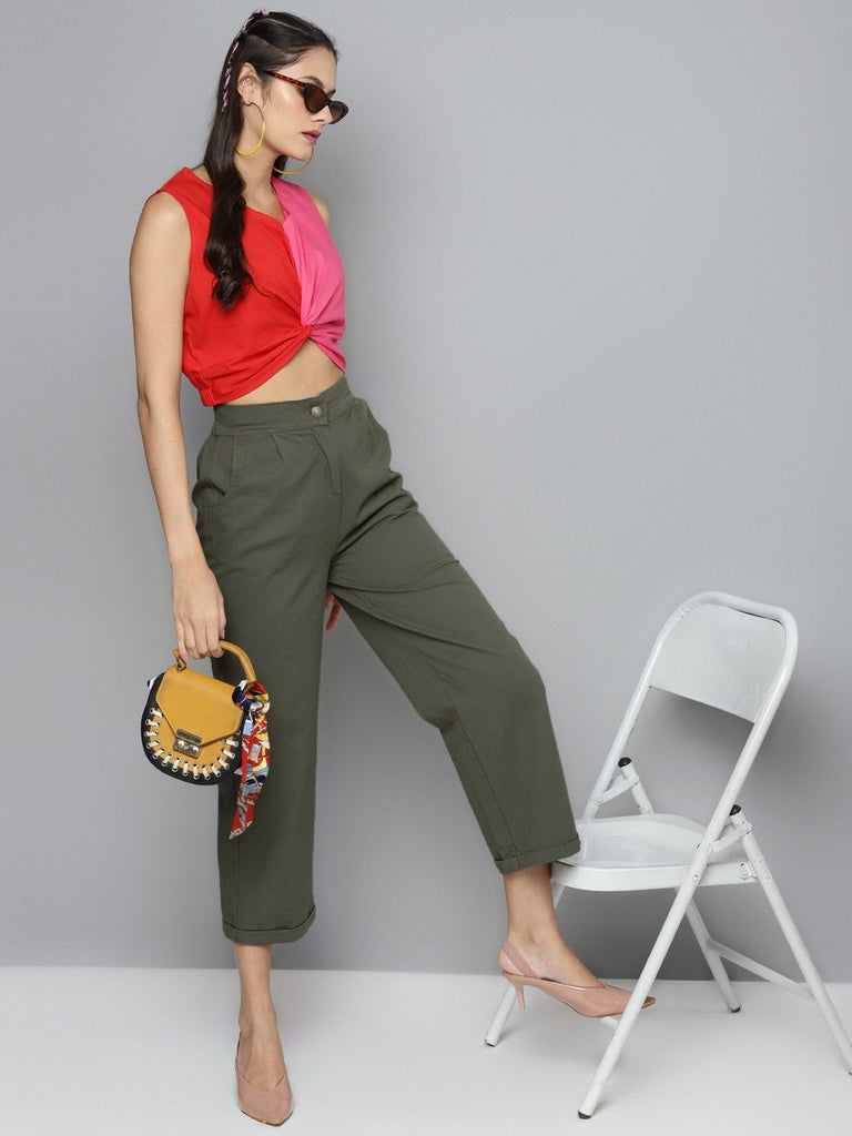 Women's Olive Twill Straight Pants