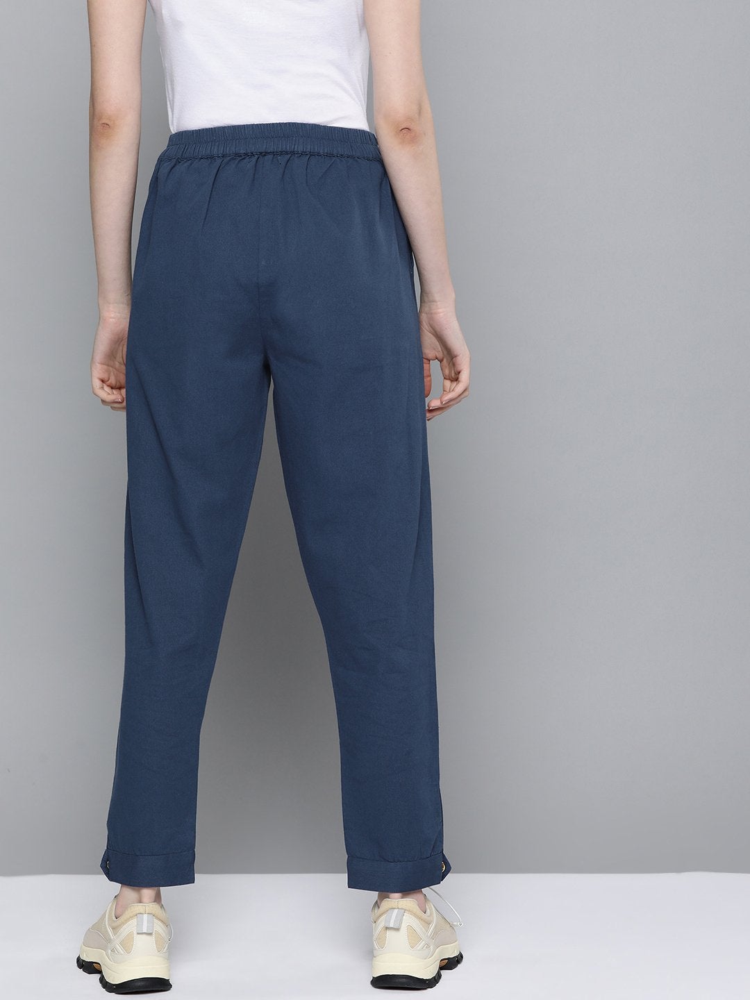 Women's Navy Button Detail Twill Joggers - SASSAFRAS