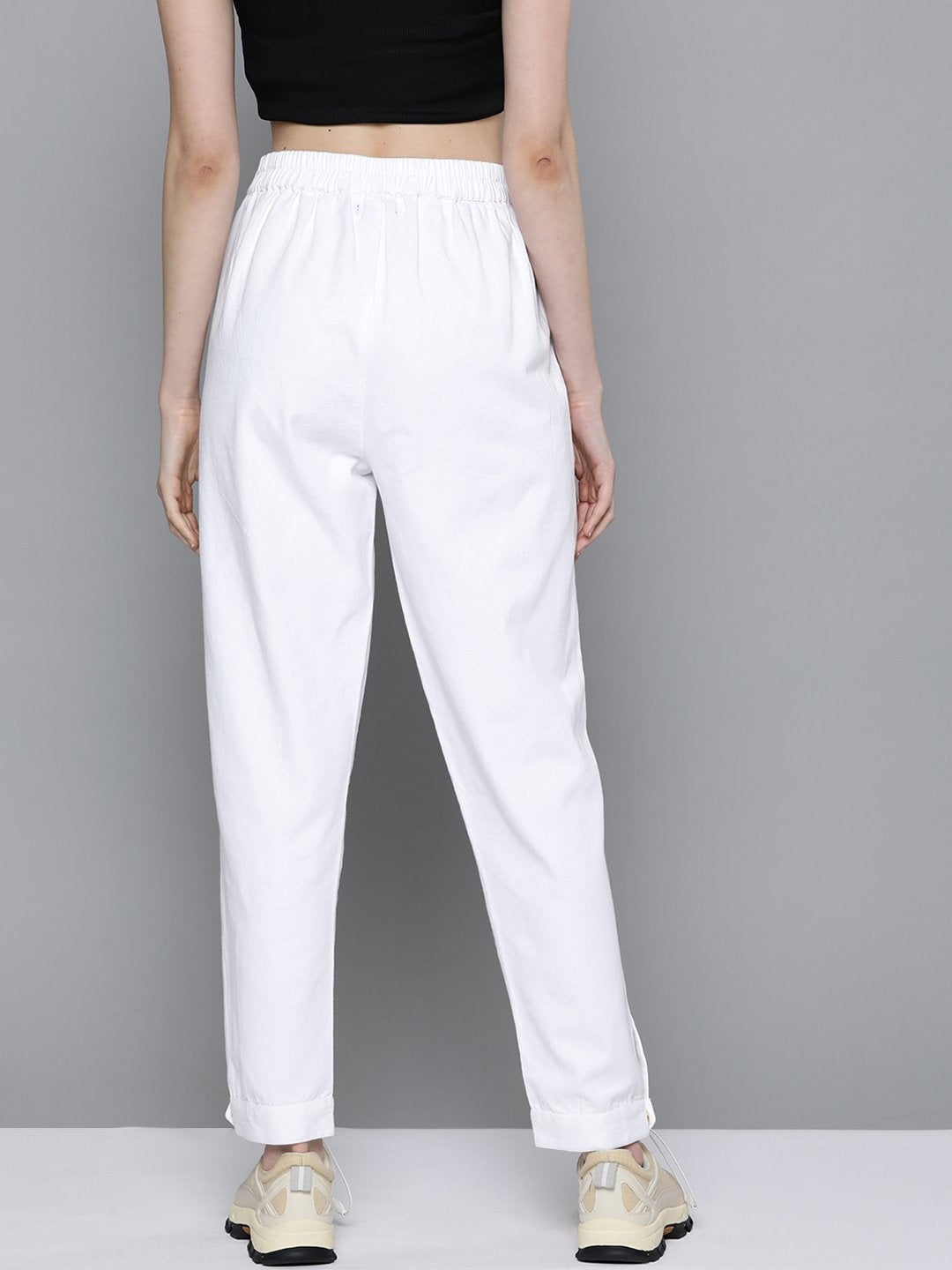 Women's White Button Detail Twill Joggers - SASSAFRAS