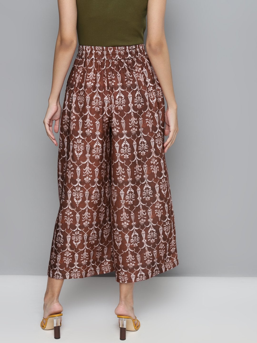 Women's Maroon Floral Drawstring Wide Leg Pants - SASSAFRAS