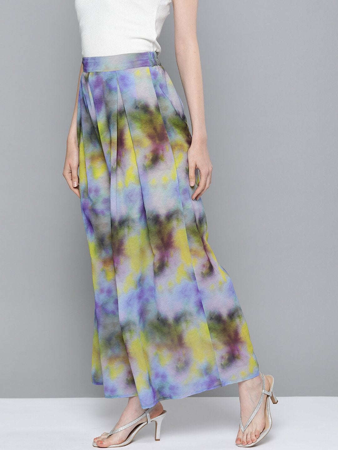 Women's Yellow & Purple Tie-Dye Print Palazzo Pants - SASSAFRAS