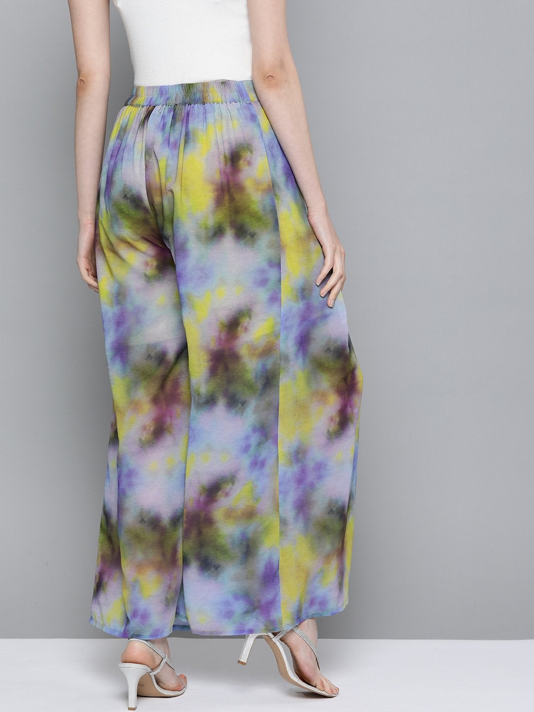 Women's Yellow & Purple Tie-Dye Print Palazzo Pants - SASSAFRAS