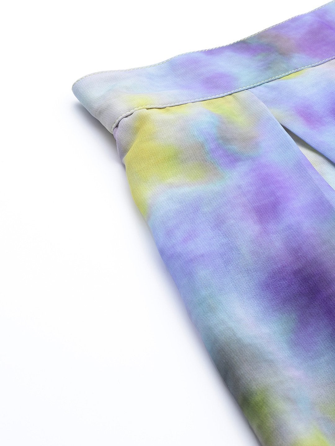 Women's Yellow & Purple Tie-Dye Print Palazzo Pants - SASSAFRAS