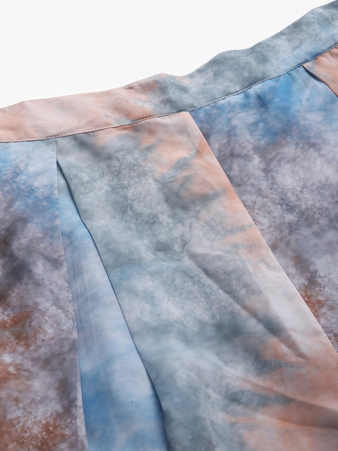 Women's Blue & Brown Tie-Dye Prin Palazzo Pants - SASSAFRAS