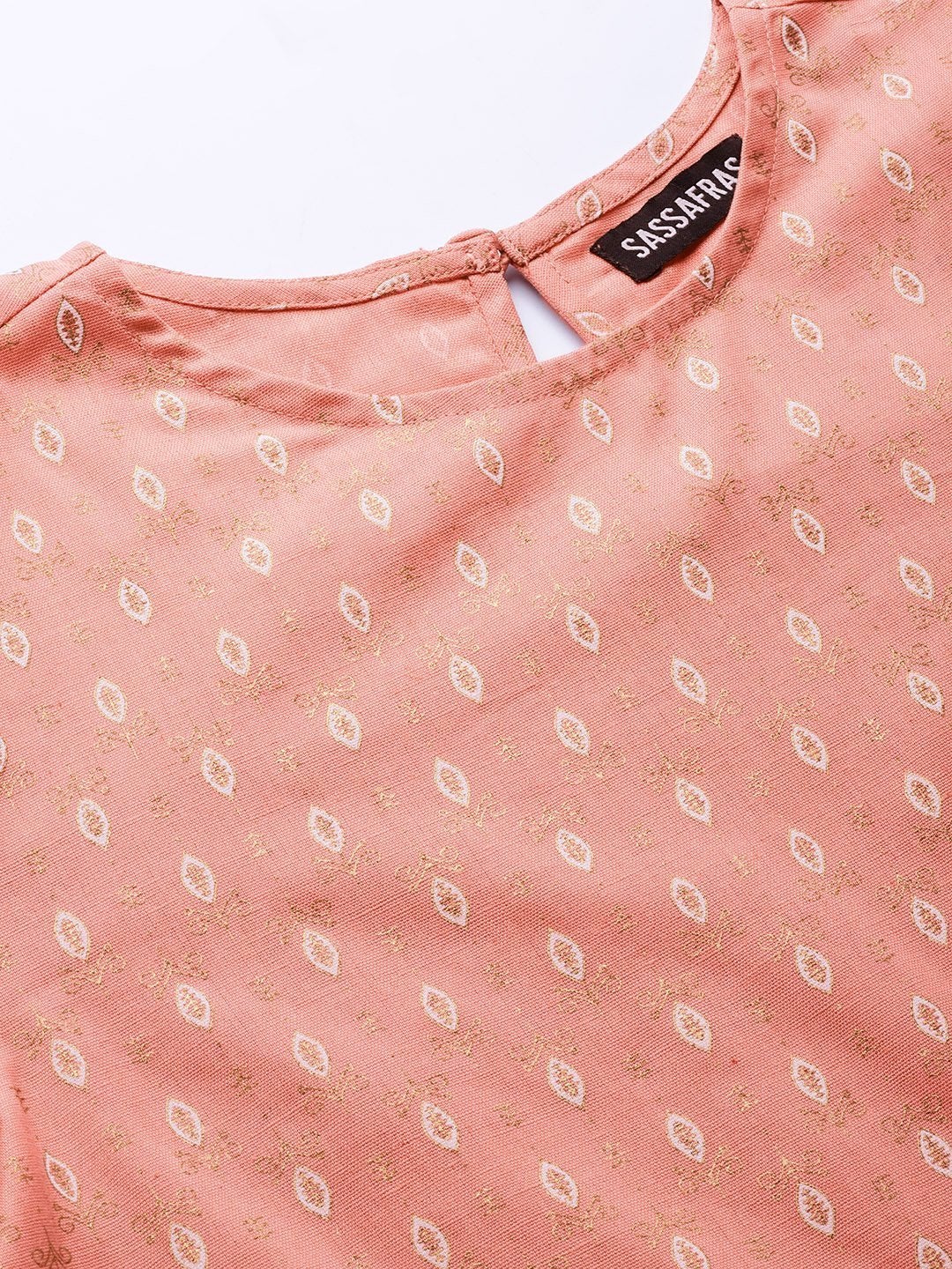 Women's Peach Foil High Low Kurta With Peach Pants