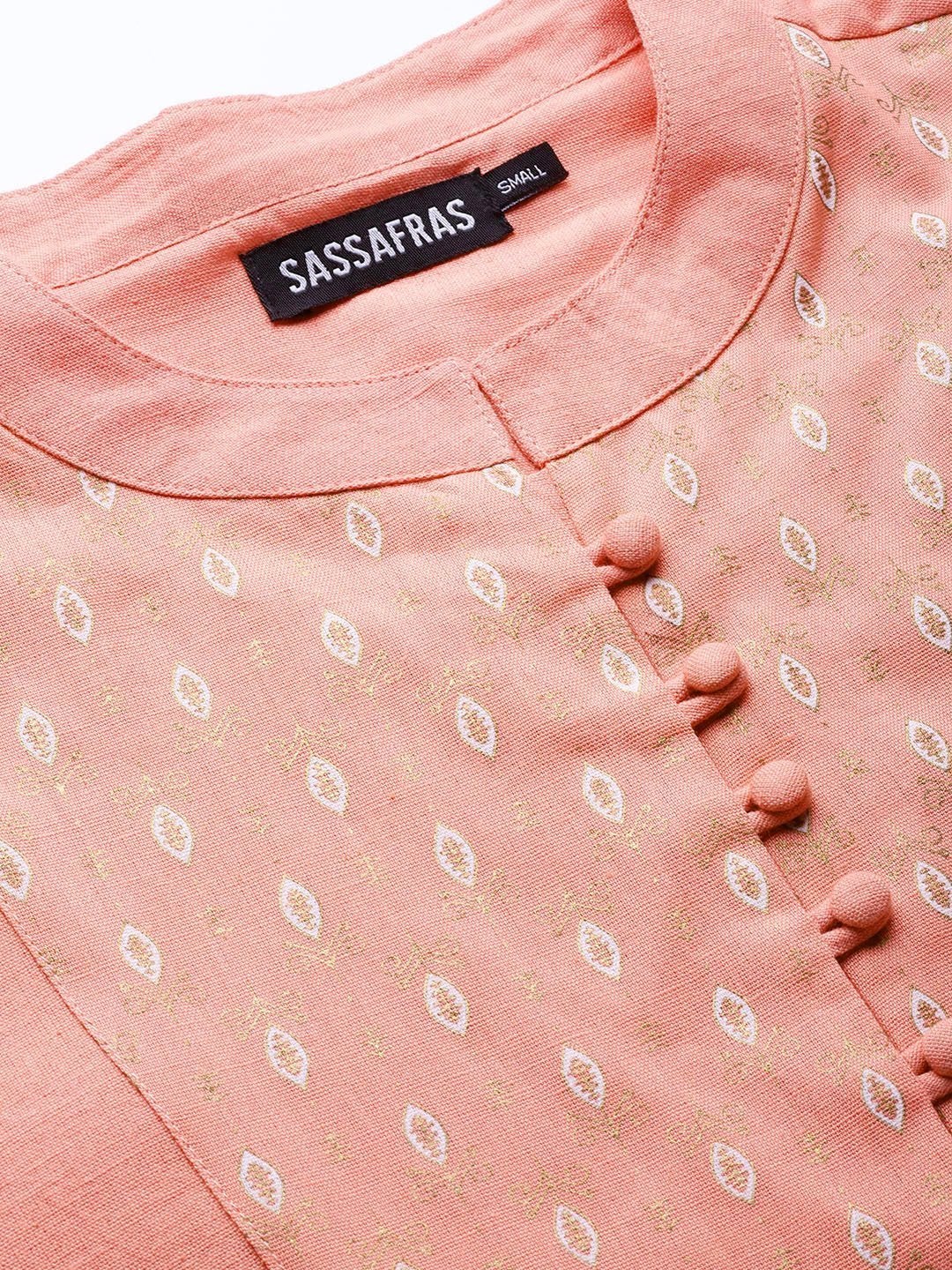 Women's Peach Front Yoke Kurta With Peach Printed Pants