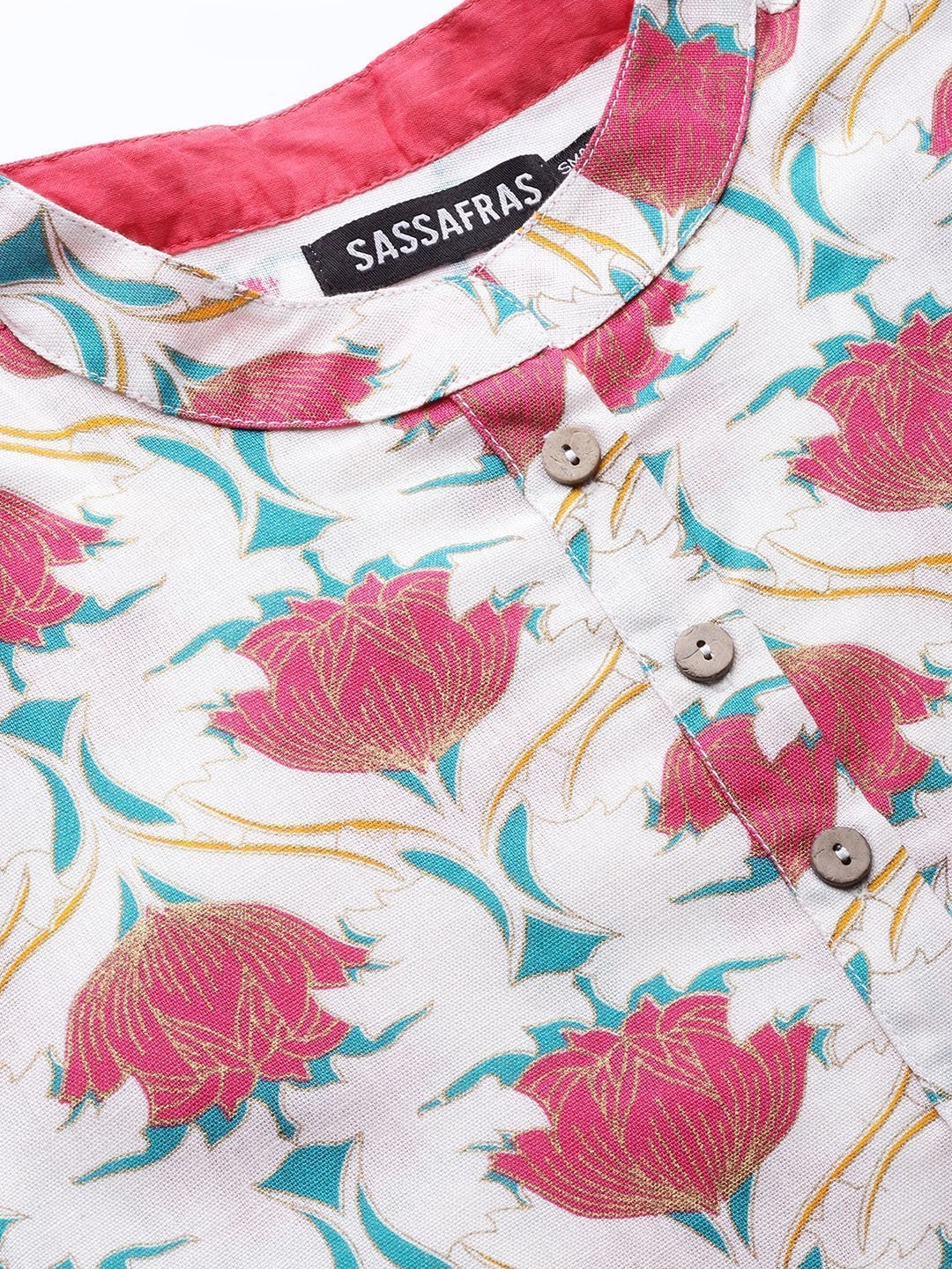 Women's Off White Floral Straight Kurta With Off White Pants