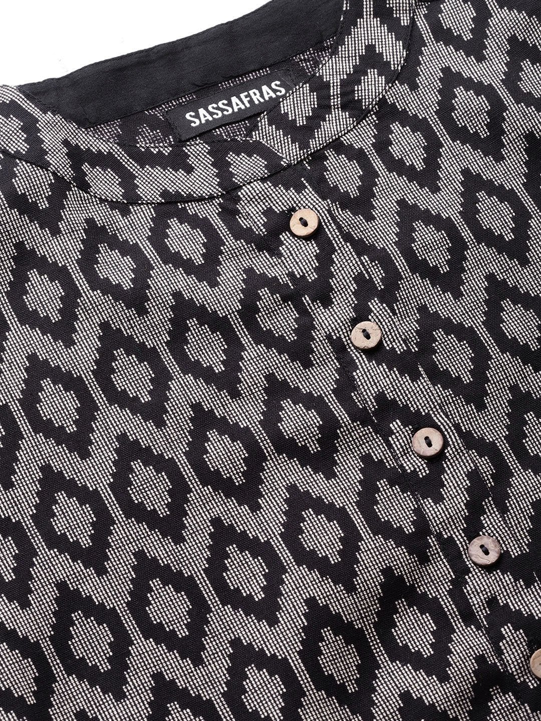 Women's Black Ikat Straight Kurta With Black Pants