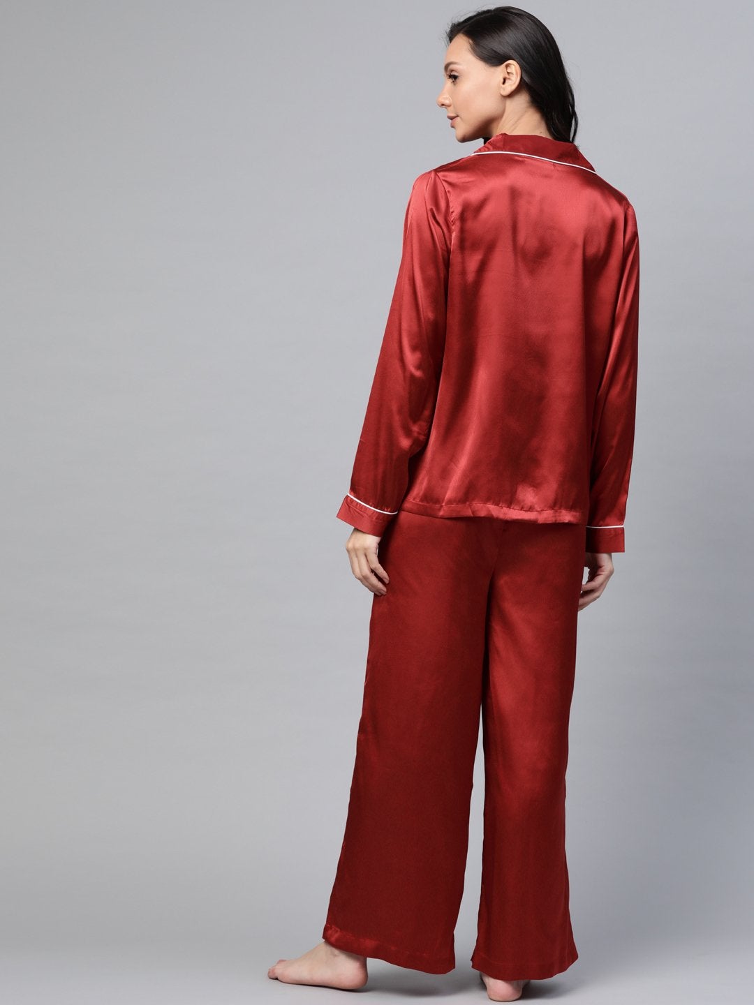 Women's Red Satin Night Suit - SASSAFRAS