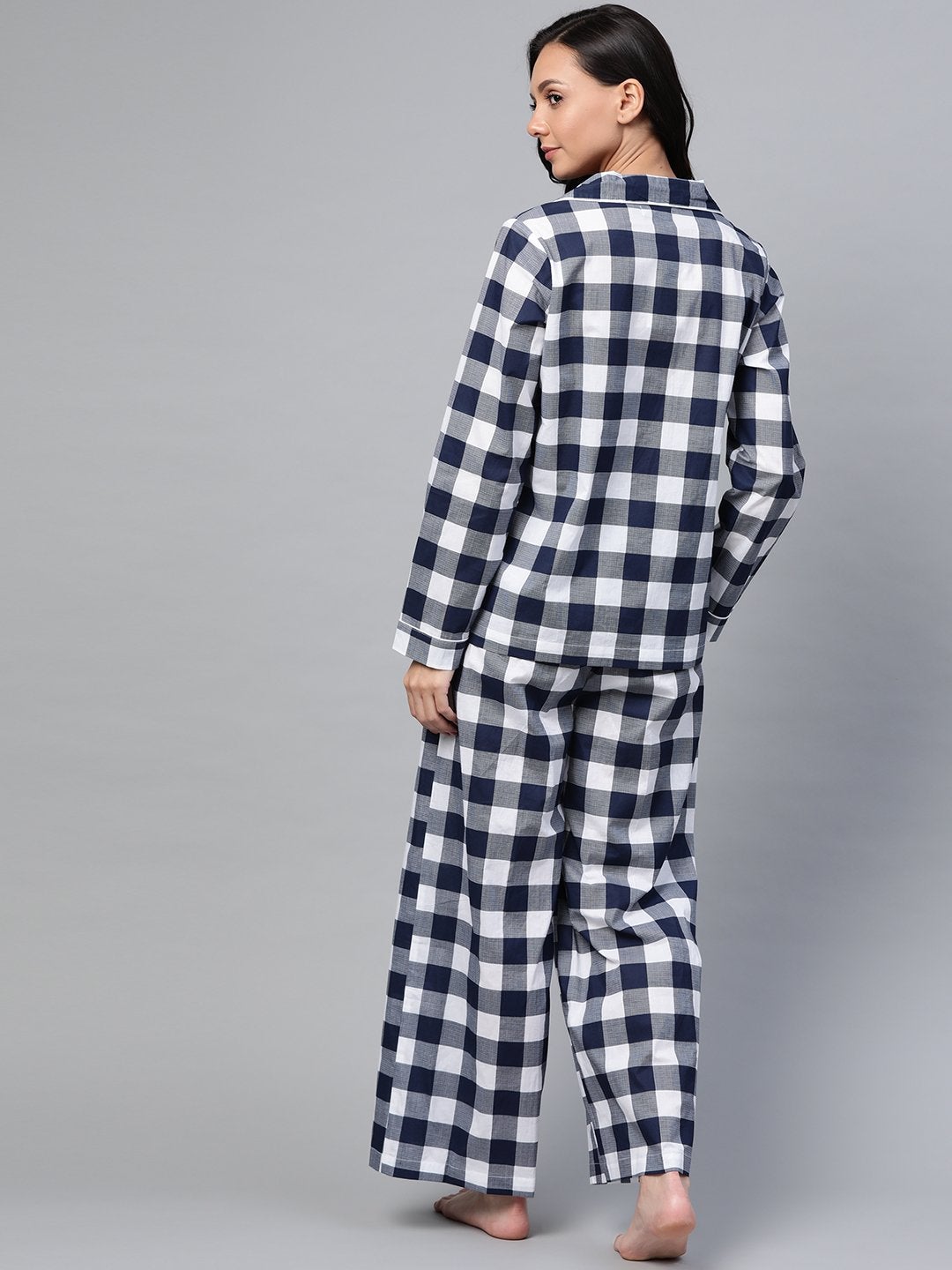 Women's Navy Check Night Suit - SASSAFRAS