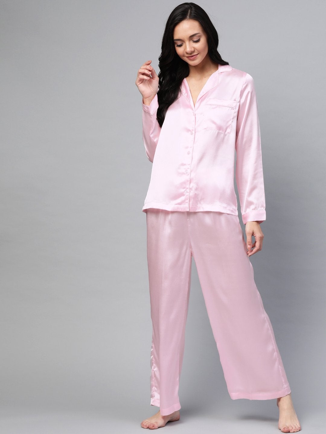 Women's Pink Satin Night Suit - SASSAFRAS