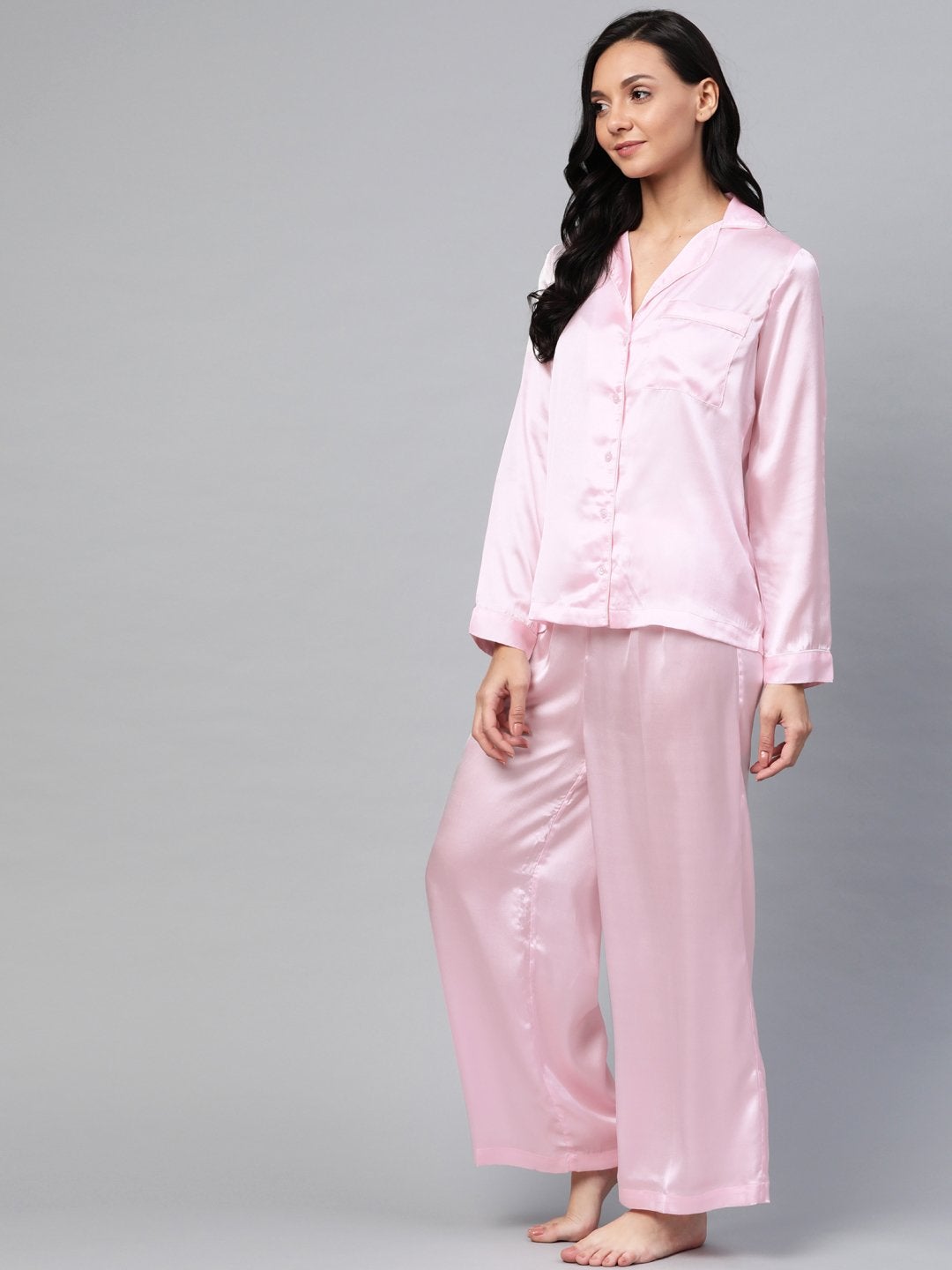 Women's Pink Satin Night Suit - SASSAFRAS