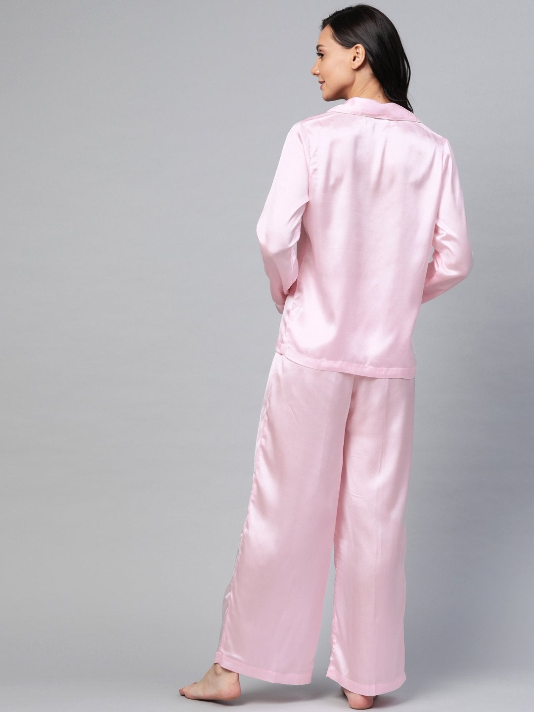 Women's Pink Satin Night Suit - SASSAFRAS