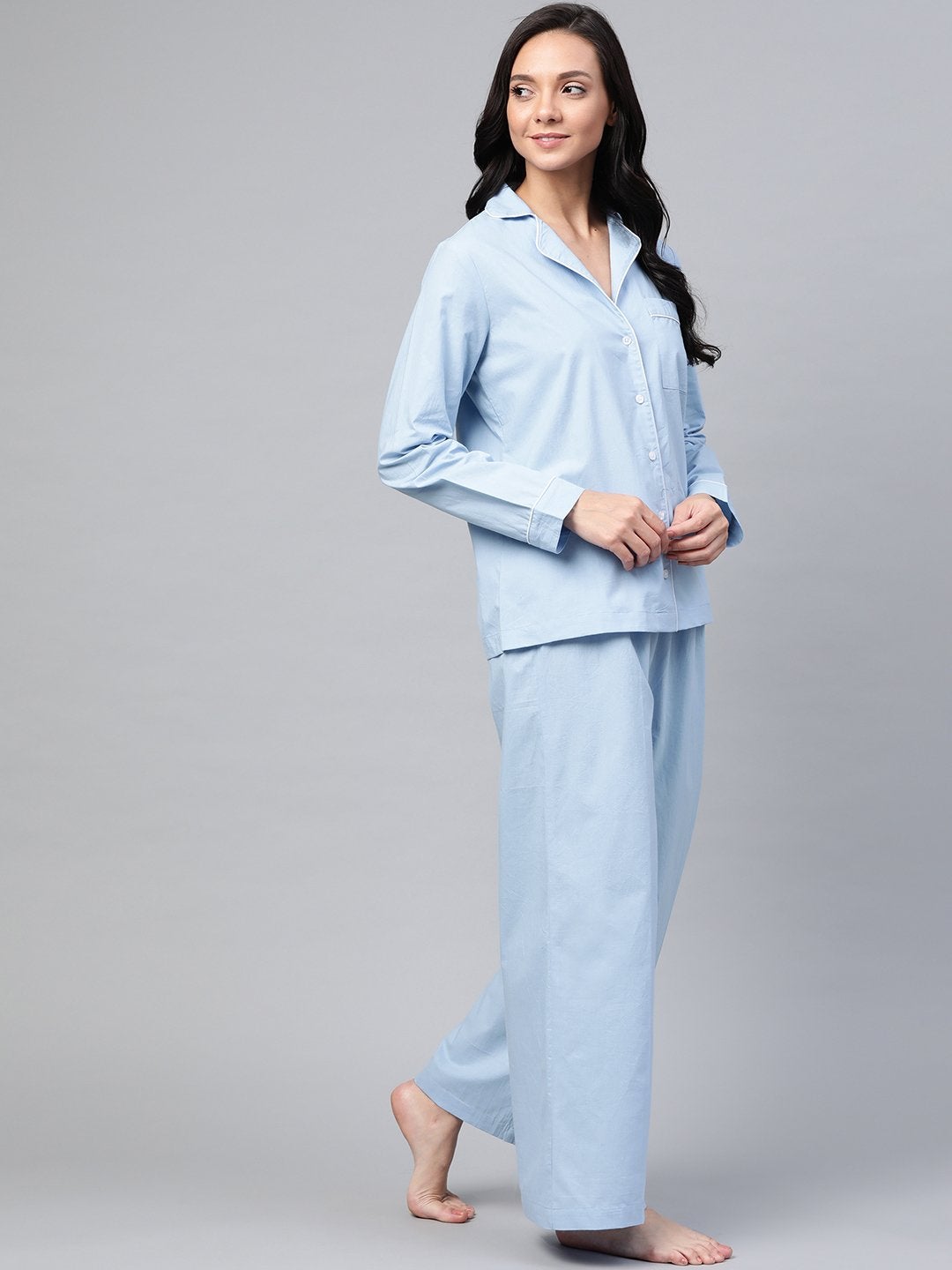 Women's Blue Cotton Night Suit - SASSAFRAS