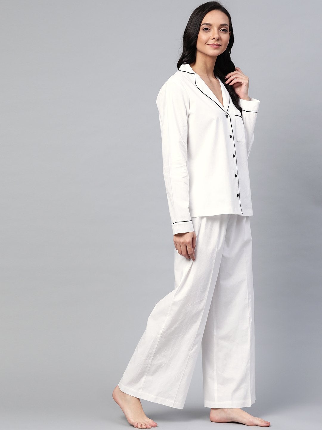 Women's Off-White Cotton Night Suit - SASSAFRAS