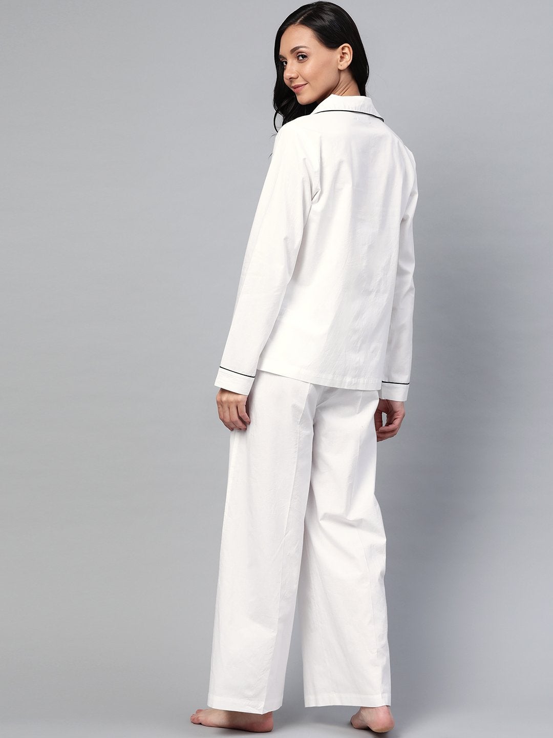 Women's Off-White Cotton Night Suit - SASSAFRAS