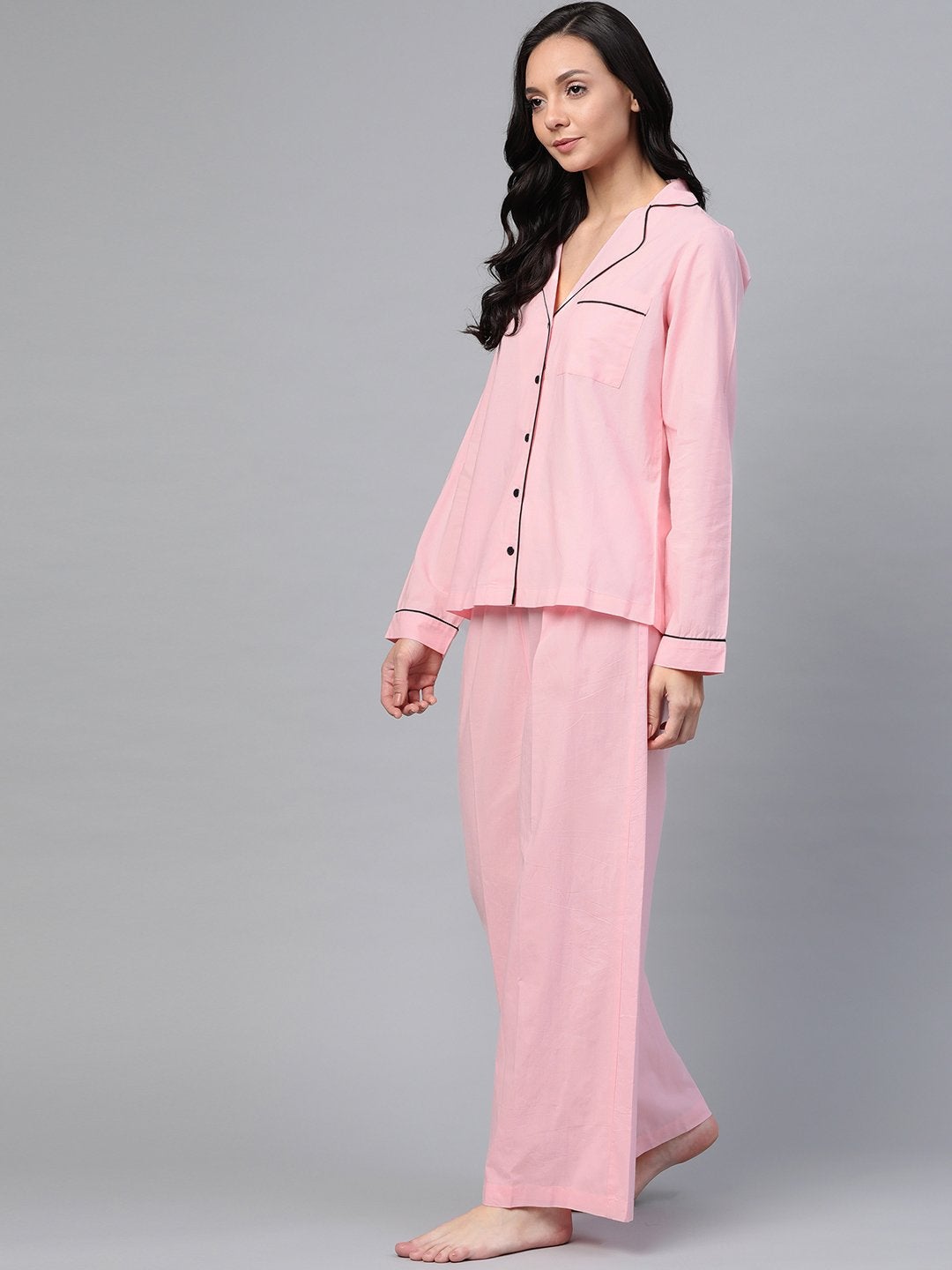 Women's Pink Cotton Night Suit - SASSAFRAS