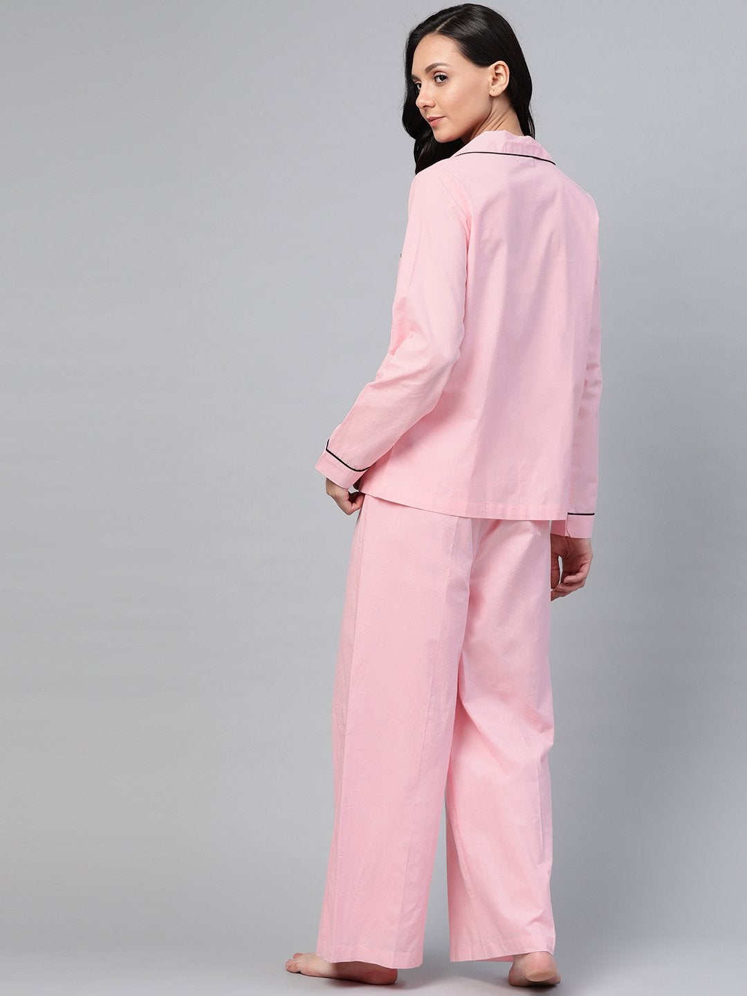 Women's Pink Cotton Night Suit - SASSAFRAS