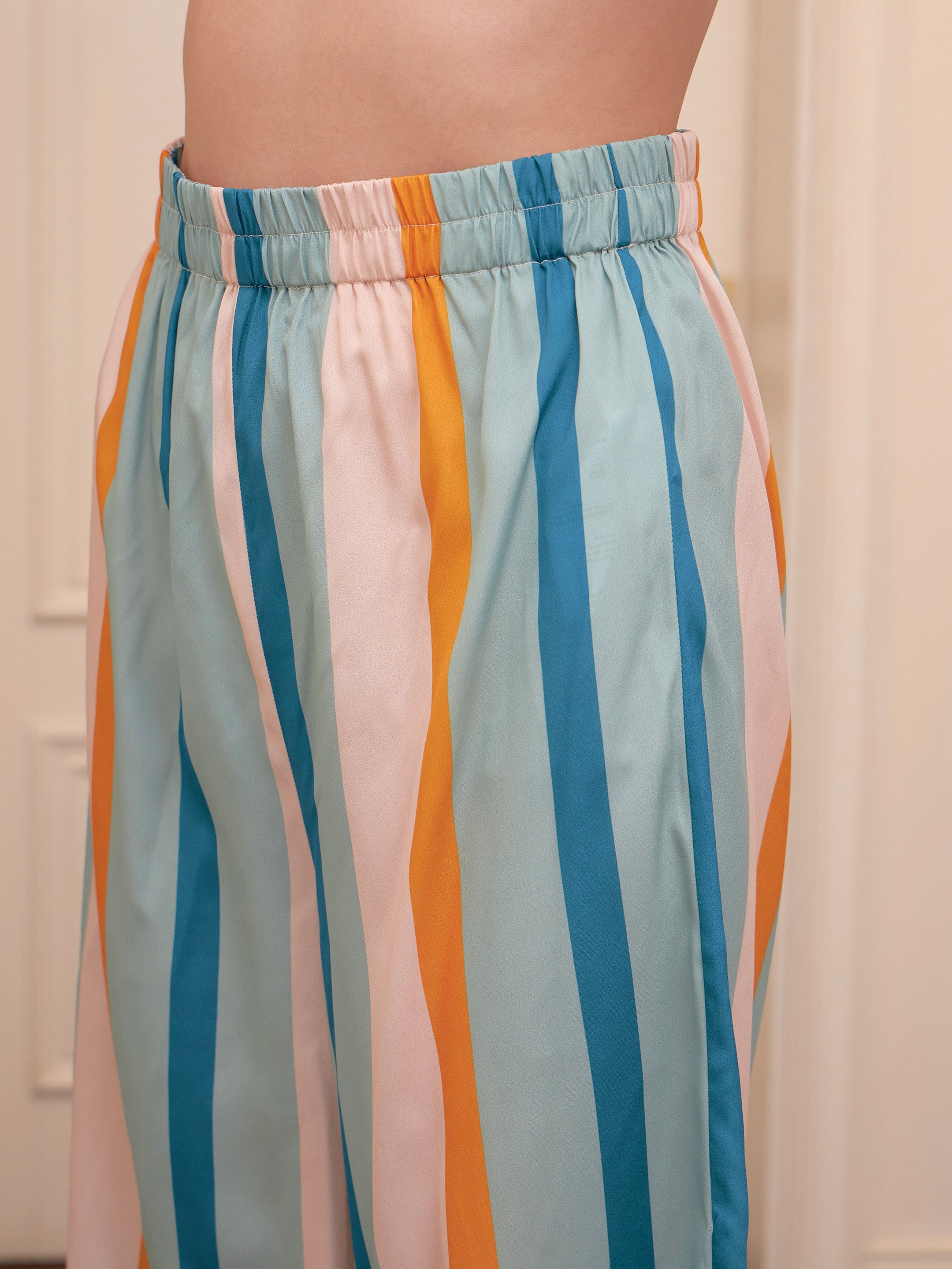 Women's Multi Striped Notch Shirt With Lounge Pants - SASSAFRAS