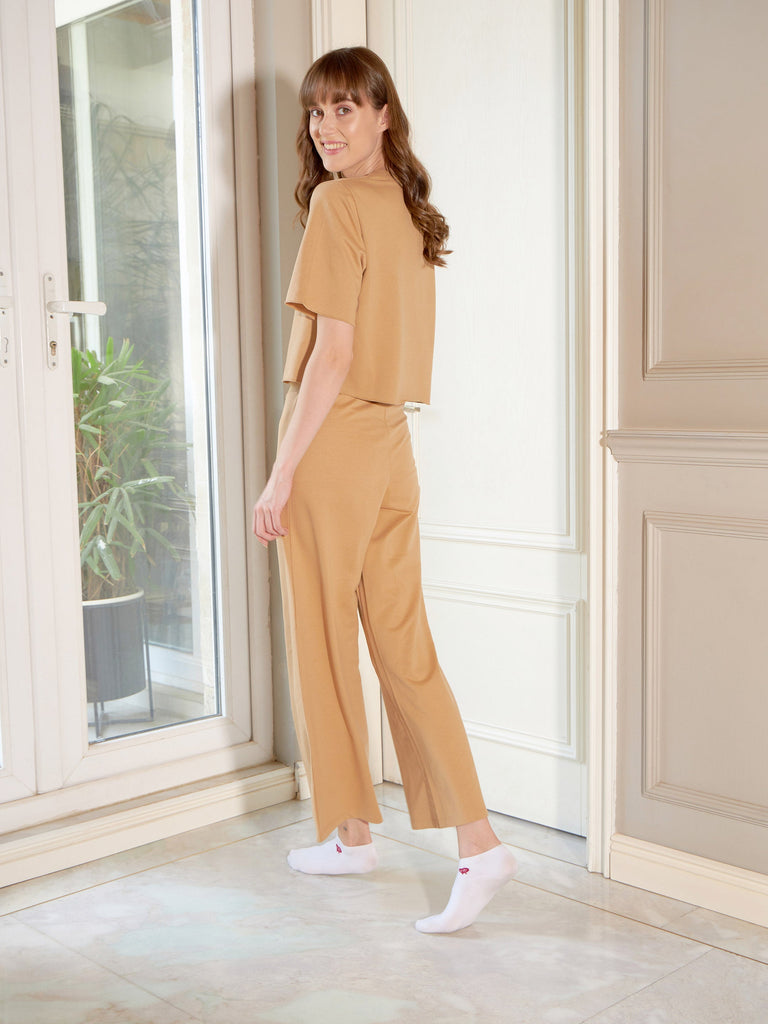 Women's Beige BOSS Terry Crop T-Shirt With Lounge Pants