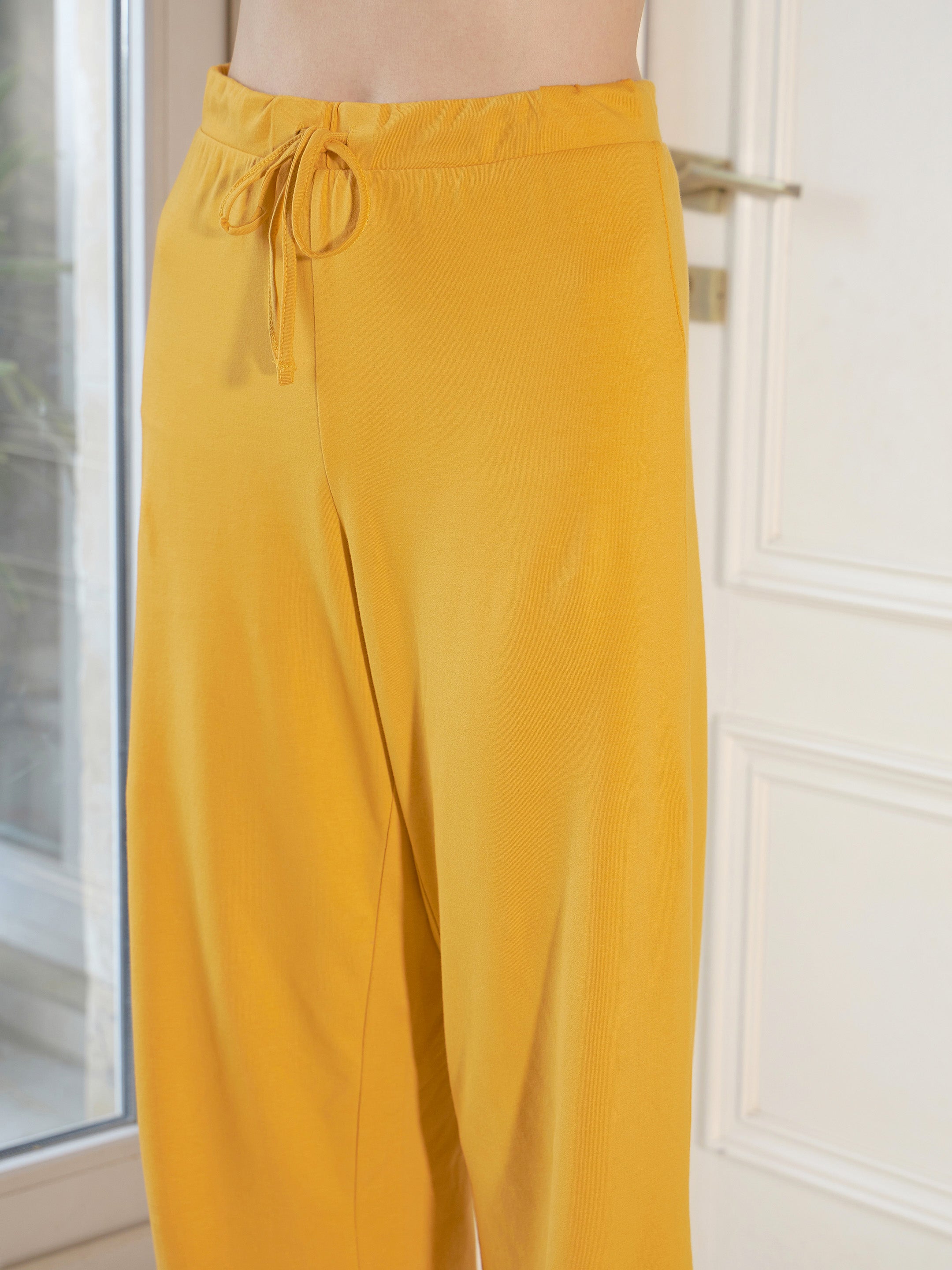 Women's Mustard Ruched T-Shirt With Lounge Pants - SASSAFRAS