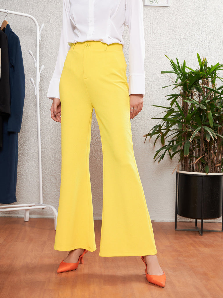 Women's Yellow Sleeveless Blazer With Bell Bottom Pants