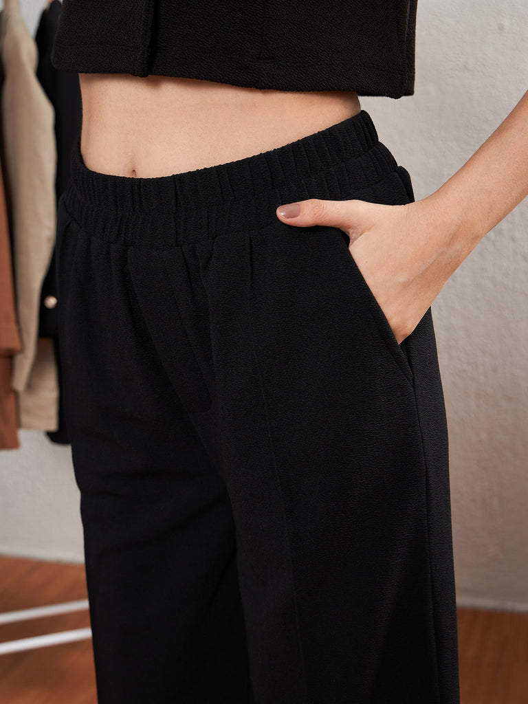Women's Black Crop Blazer With Palazzo Pants