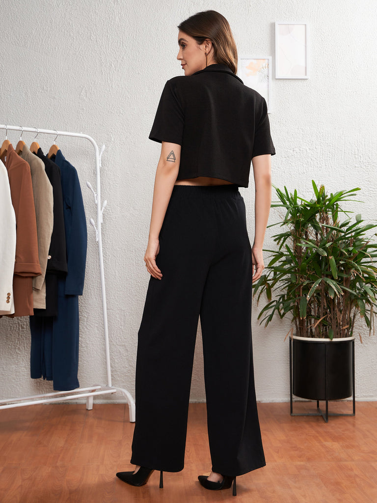 Women's Black Crop Blazer With Palazzo Pants