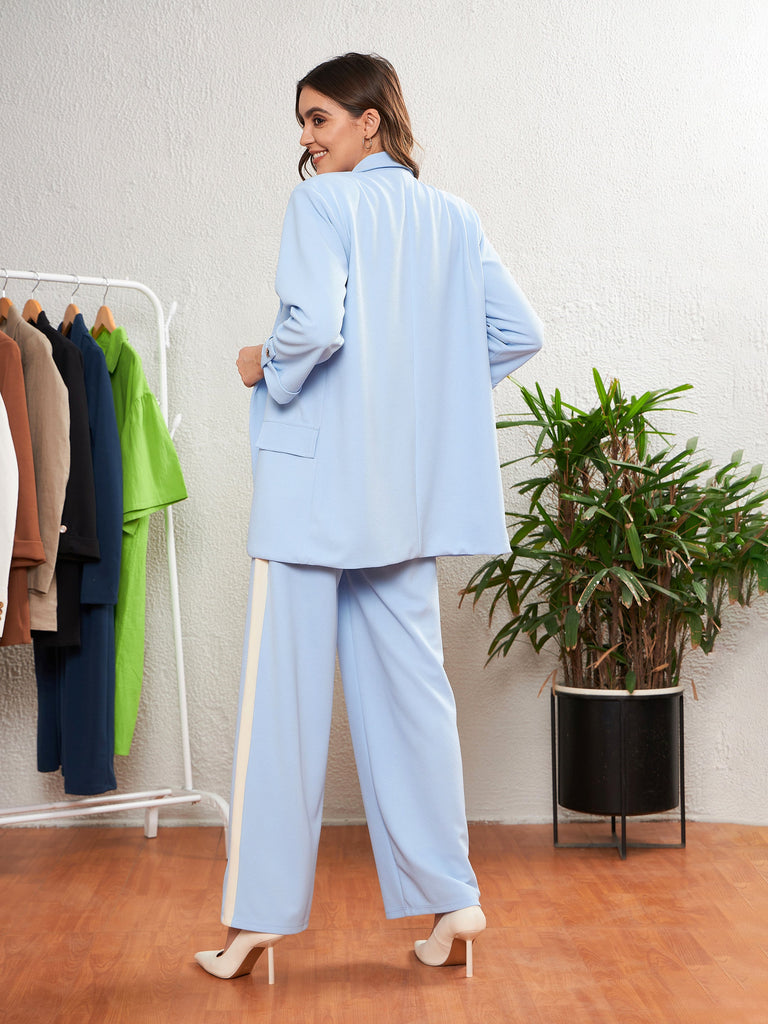 Women's Blue Longline Blazer With Side Tape Pants