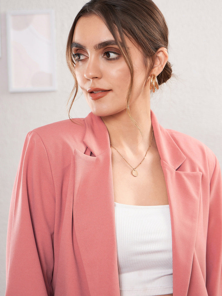 Women's Peach Longline Blazer With Darted Pants