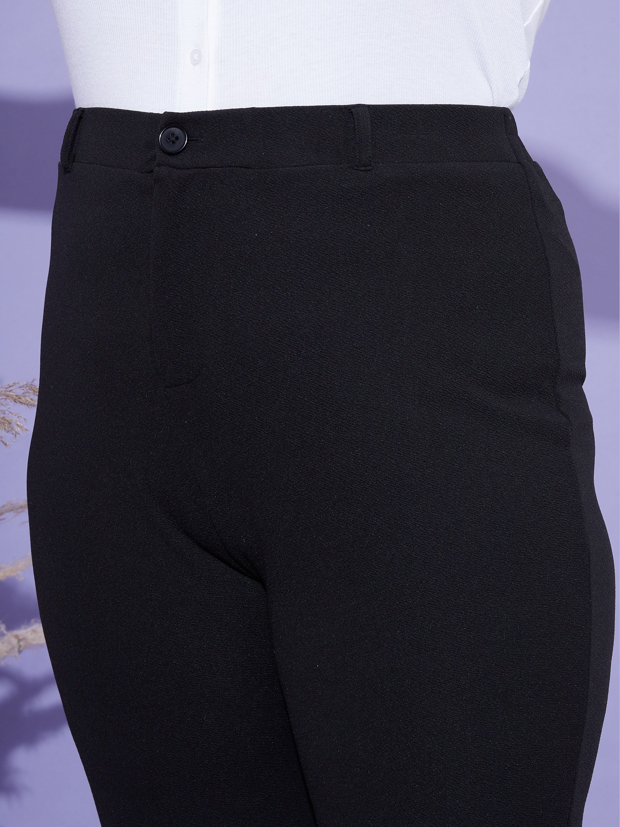 Women's Black Peplum Top With Kick Pleats Pants - SASSAFRAS