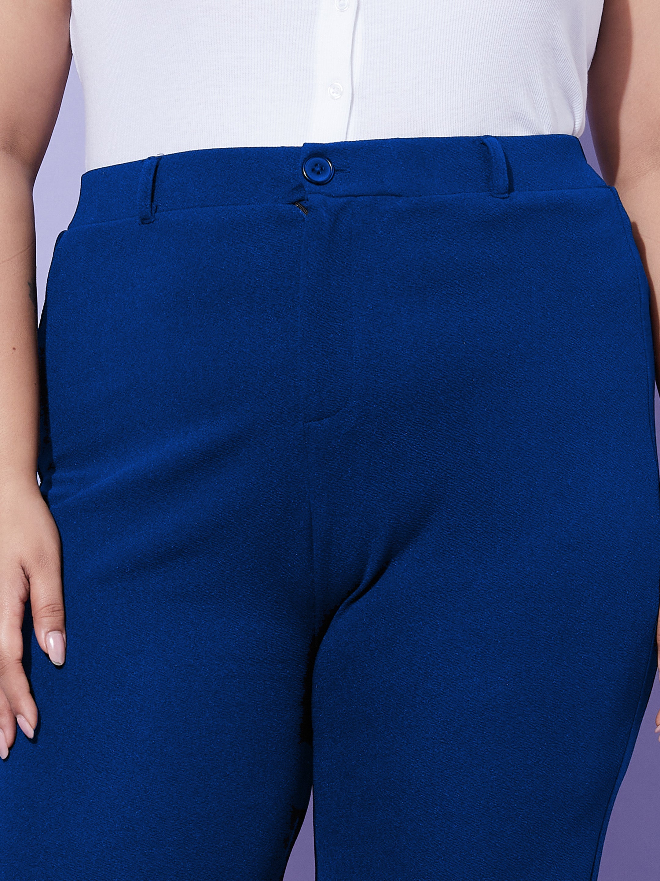Women's Royal Blue Peplum Top With Kick Pleats Pants - SASSAFRAS
