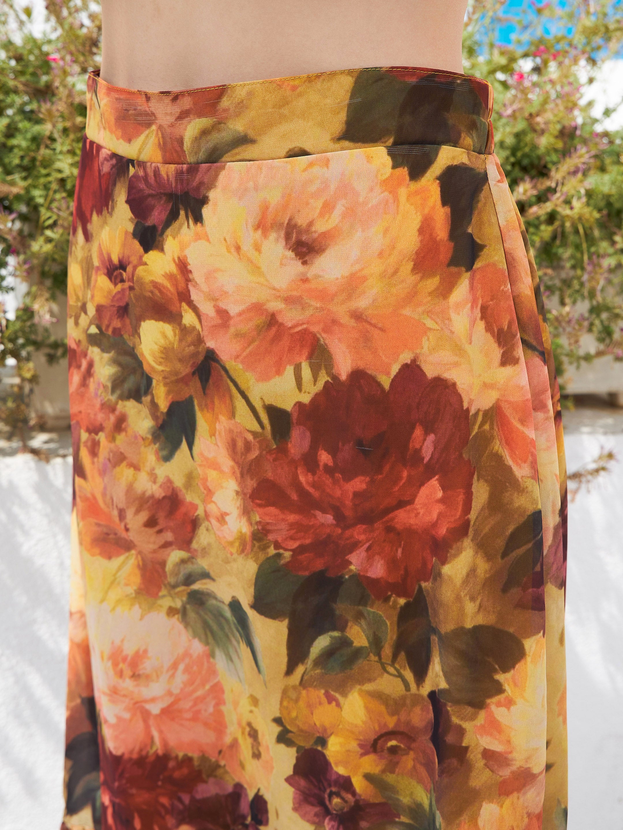 Women's Rust Floral Front Crop Top With Skirt - SASSAFRAS