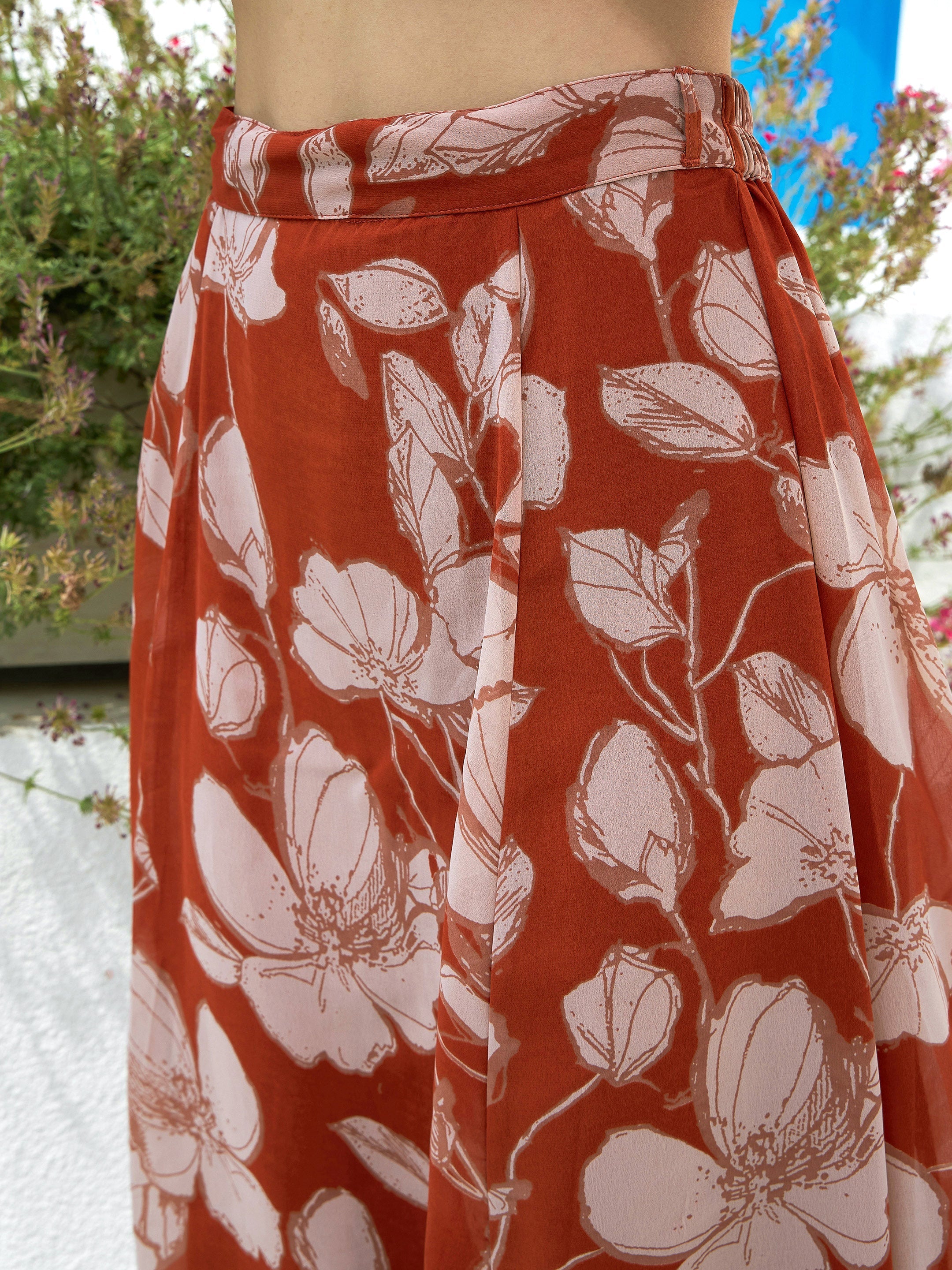 Women's Brown Floral Wrap Top with Skirt - SASSAFRAS