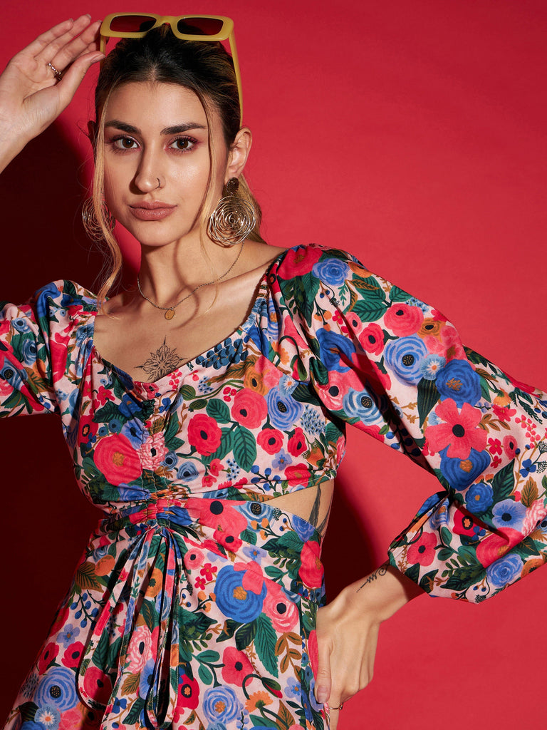 Women's Multi Floral Peplum Top With Straight Pants