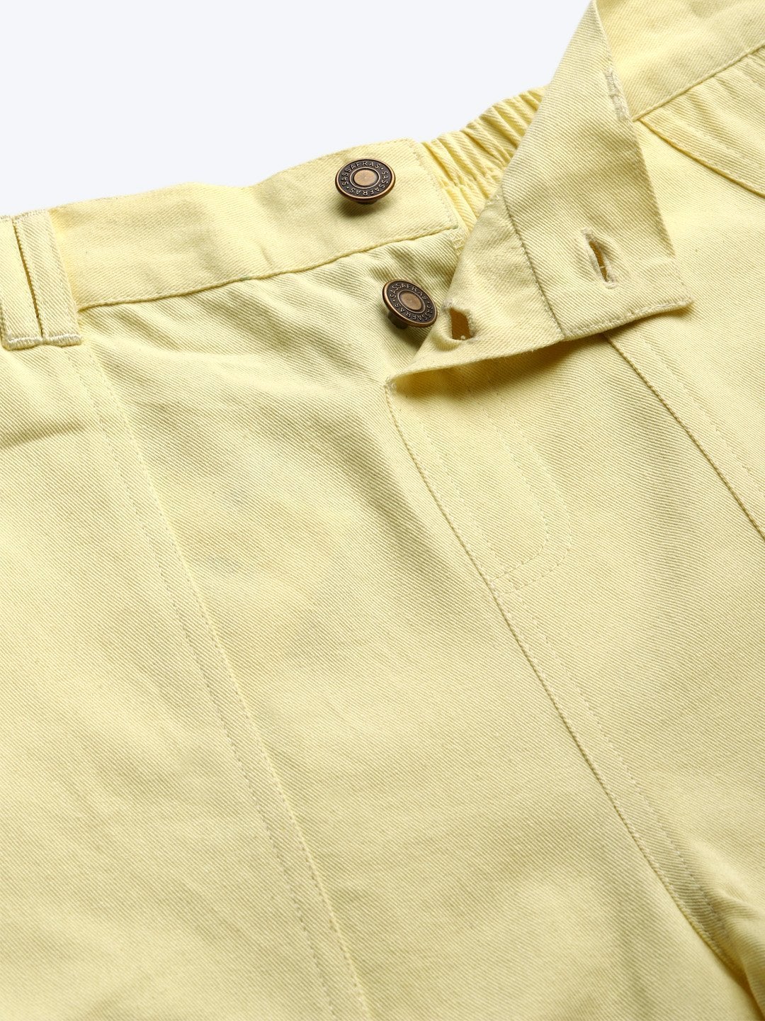 Women's Yellow Side Button Twill Shorts - SASSAFRAS