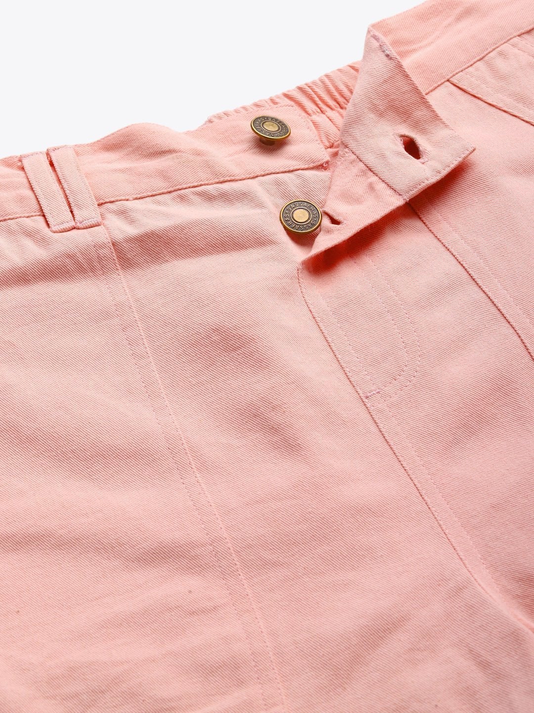 Women's Pink Side Button Twill Shorts - SASSAFRAS