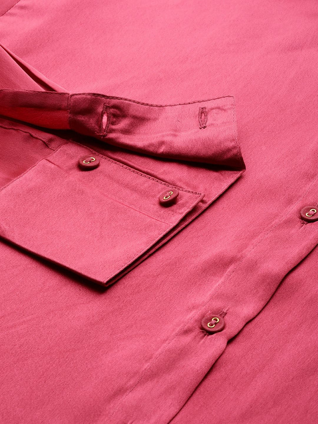 Women's Pink Satin Longline Shirt - Lyush