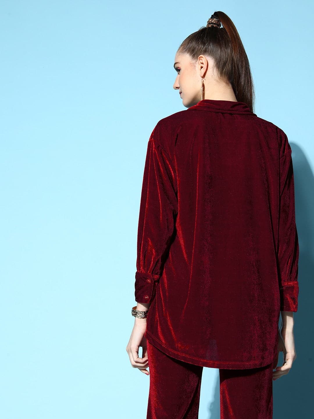 Women's Burgundy Velvet Shirt - Lyush