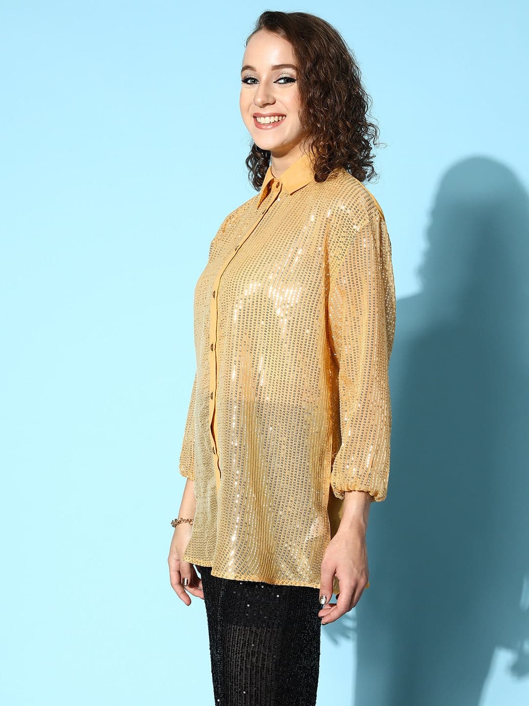 Women's Gold Sequin Shirt - Lyush