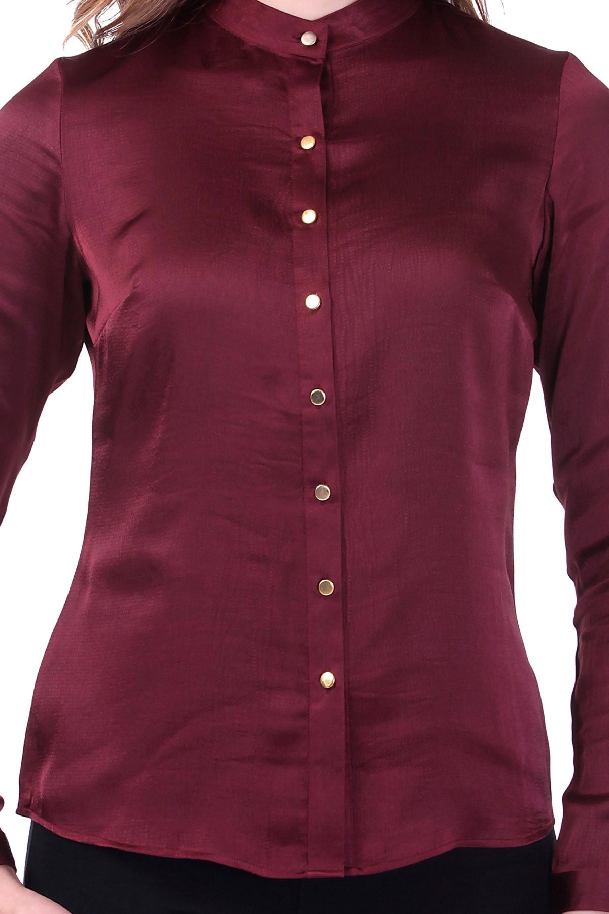 Women's Maroon Satin Shirt - SASSAFRAS