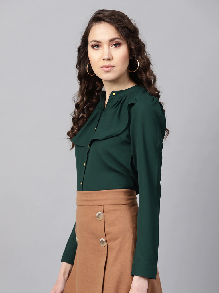 Women's Layered Front Bottle Green Shirt