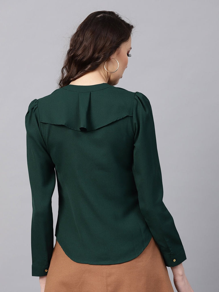 Women's Layered Front Bottle Green Shirt