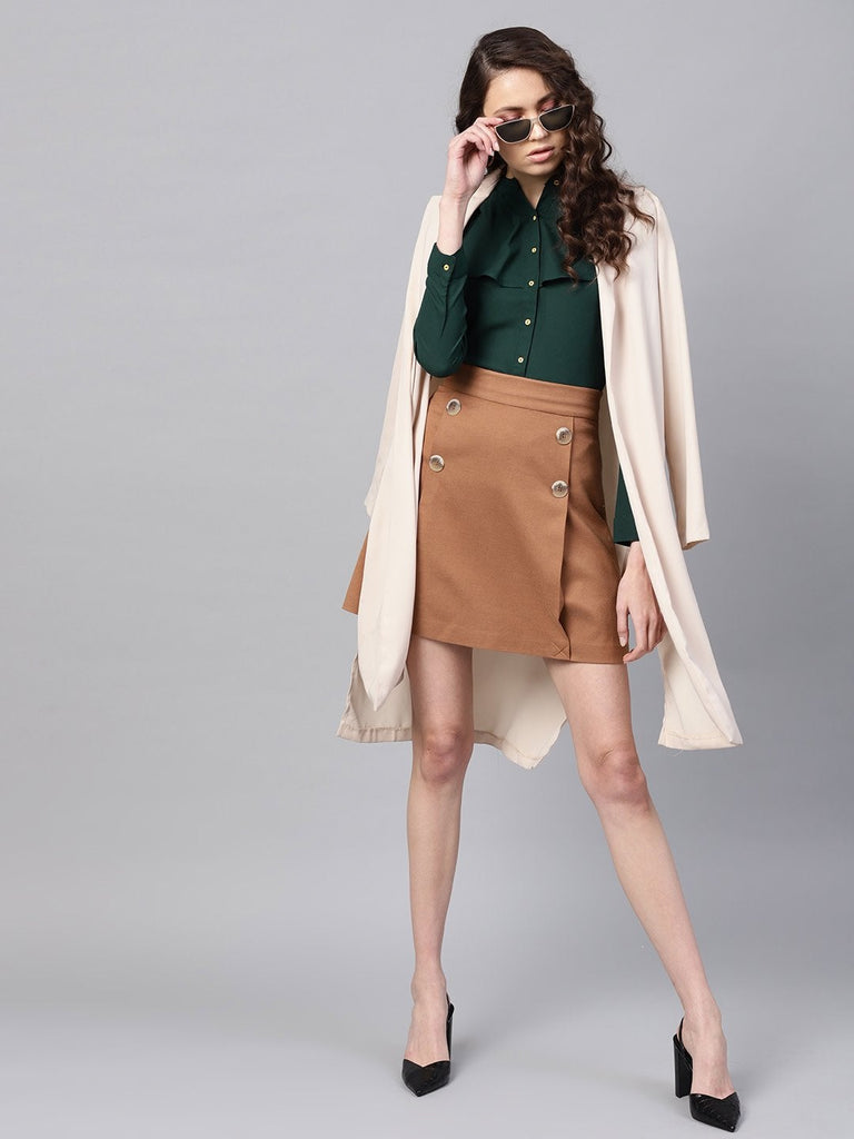 Women's Layered Front Bottle Green Shirt