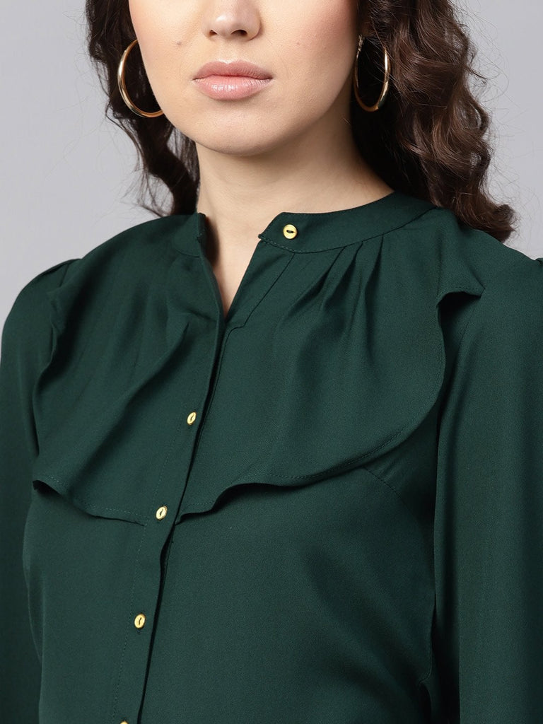 Women's Layered Front Bottle Green Shirt