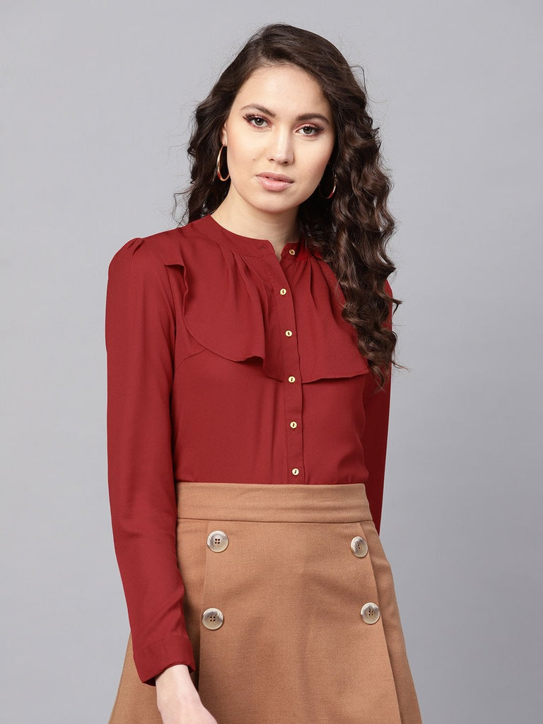 Women's Layered Front Maroon Shirt